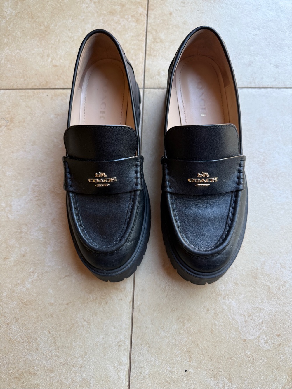 Coach Black Loafers with Gold Logo